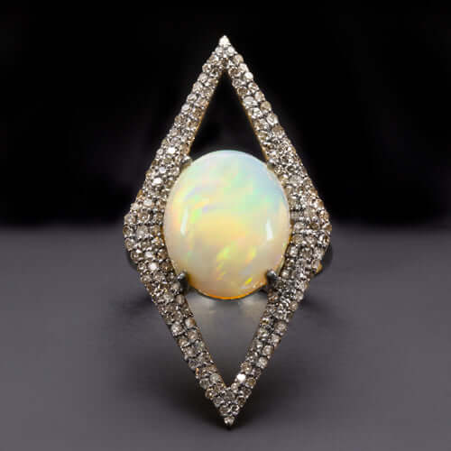 4.5ct WELO OPAL 1ct DIAMOND NATURAL RING BIG GEOMETRIC SHAPE STATEMENT COCKTAIL