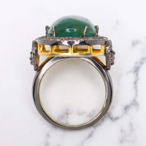 16CT NATURAL EMERALD 1CT DIAMOND COCKTAIL RING DOUBLE HALO GREEN BIG STATEMENT Ivy & Rose