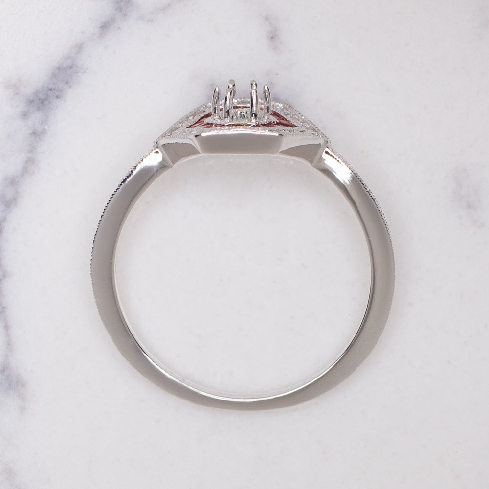 NATURAL DIAMOND RUBY VINTAGE STYLE RING SETTING ART DECO GEOMETRIC SEMI MOUNT