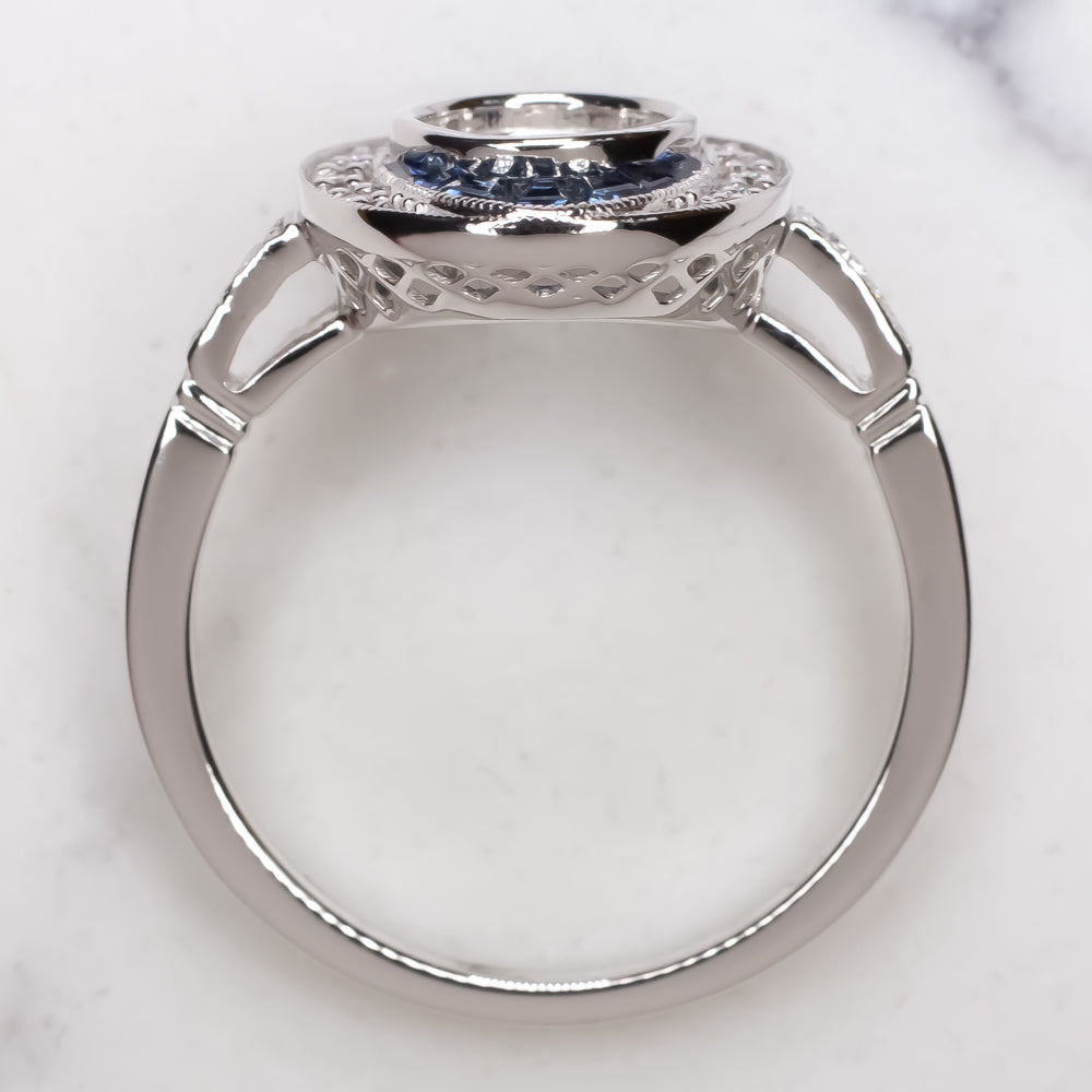 SAPPHIRE DIAMOND ENGAGEMENT RING SETTING ROUND VINTAGE STYLE DECO SEMI MOUNT