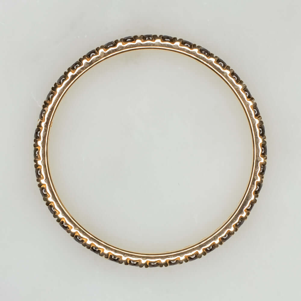 14K YELLOW GOLD NATURAL BLACK SPINEL ETERNITY RING STACKING WEDDING BAND THIN