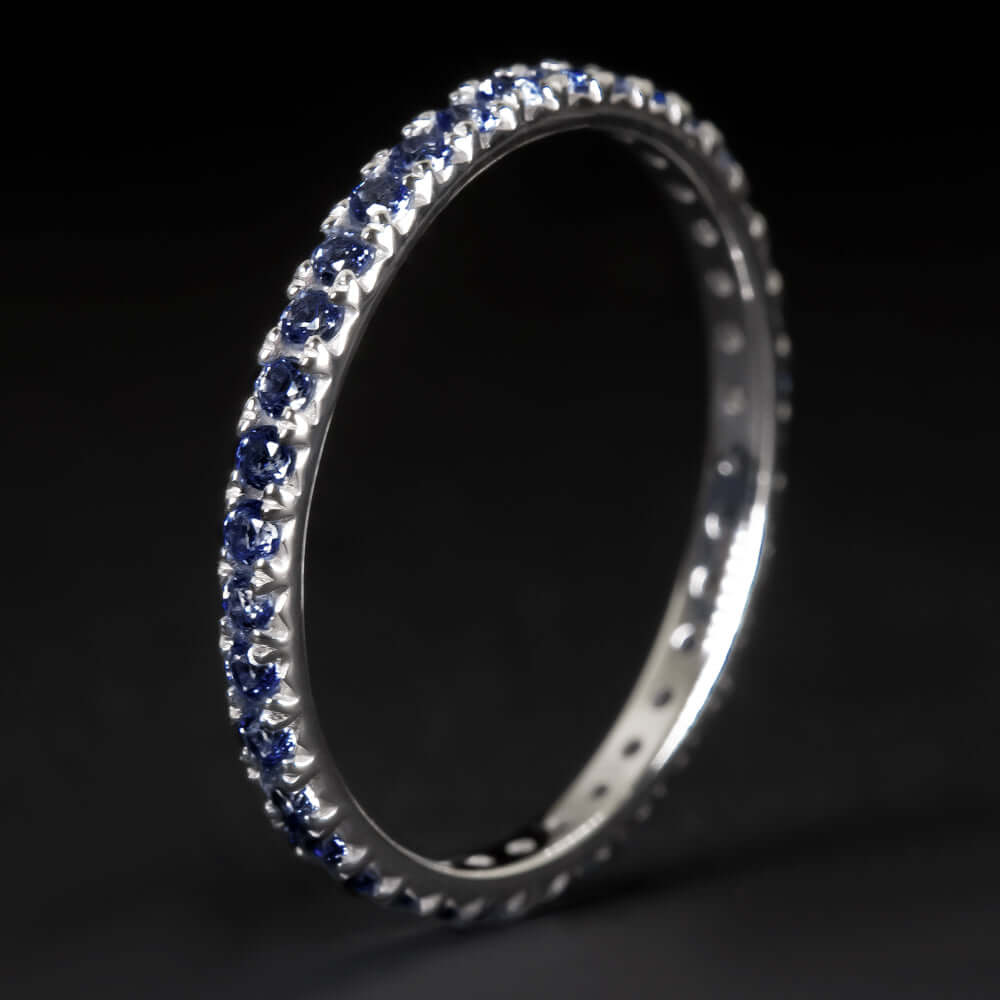 14K WHITE GOLD ROYAL BLUE NATURAL SAPPHIRE ETERNITY RING STACKABLE WEDDING BAND