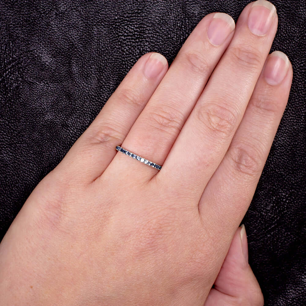 14K WHITE GOLD ROYAL BLUE NATURAL SAPPHIRE ETERNITY RING STACKABLE WEDDING BAND