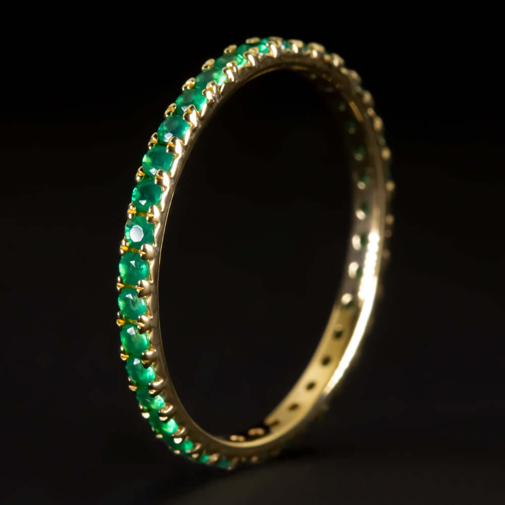 14K GOLD NATURAL RICH GREEN ONYX ETERNITY RING STACKABLE BAND THIN PAVE WEDDING