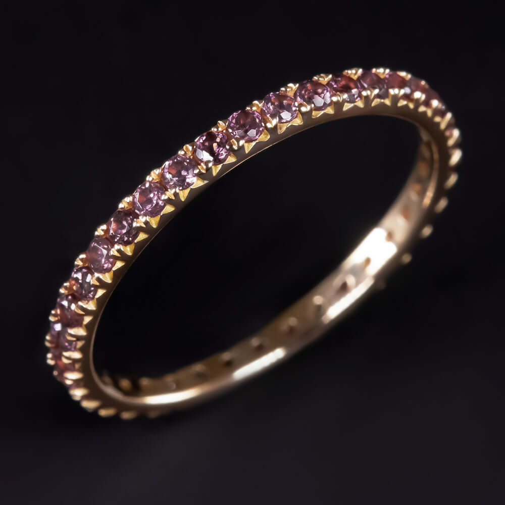 14K ROSE GOLD RHODOLITE GARNET ETERNITY RING STACKING BAND PINK PURPLE WEDDING
