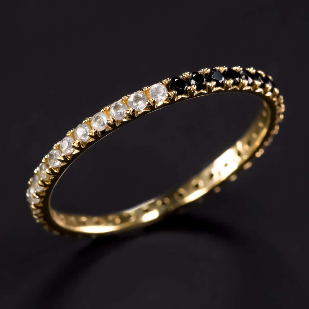 14K GOLD SPINEL LABRADORITE ETERNITY RING STACKABLE BAND WEDDING BLACK AND WHITE