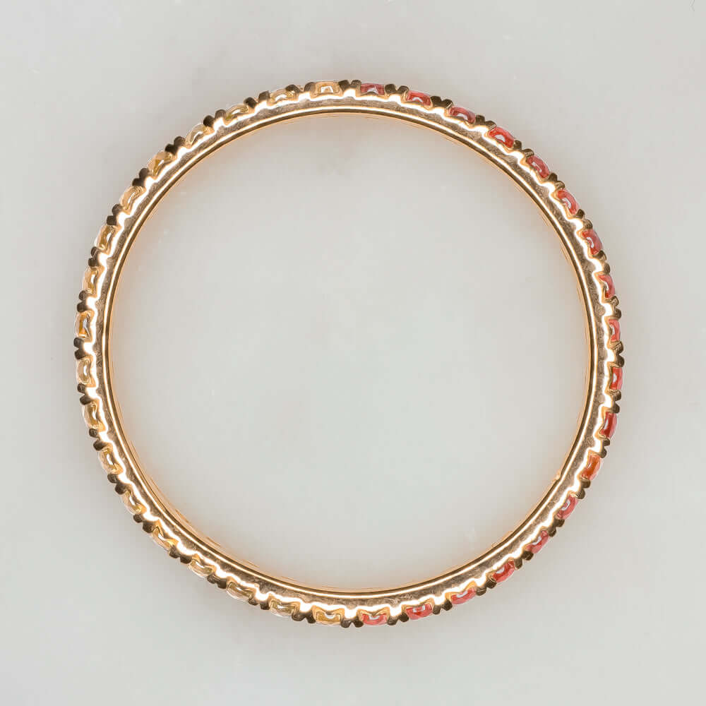 14K GOLD NATURAL RED ORANGE YELLOW SAPPHIRE STACKING RING OMBRE ETERNITY BAND