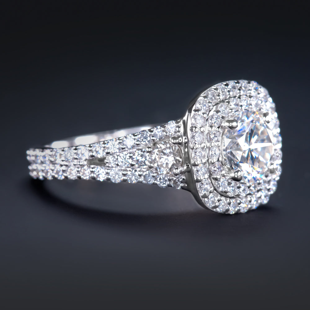 NATURAL 1.26ct DIAMOND DOUBLE HALO ROUND 1ct MOISSANITE ENGAGEMENT RING COCKTAIL