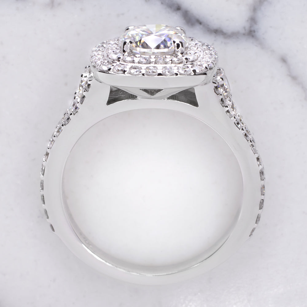 NATURAL 1.26ct DIAMOND DOUBLE HALO ROUND 1ct MOISSANITE ENGAGEMENT RING COCKTAIL