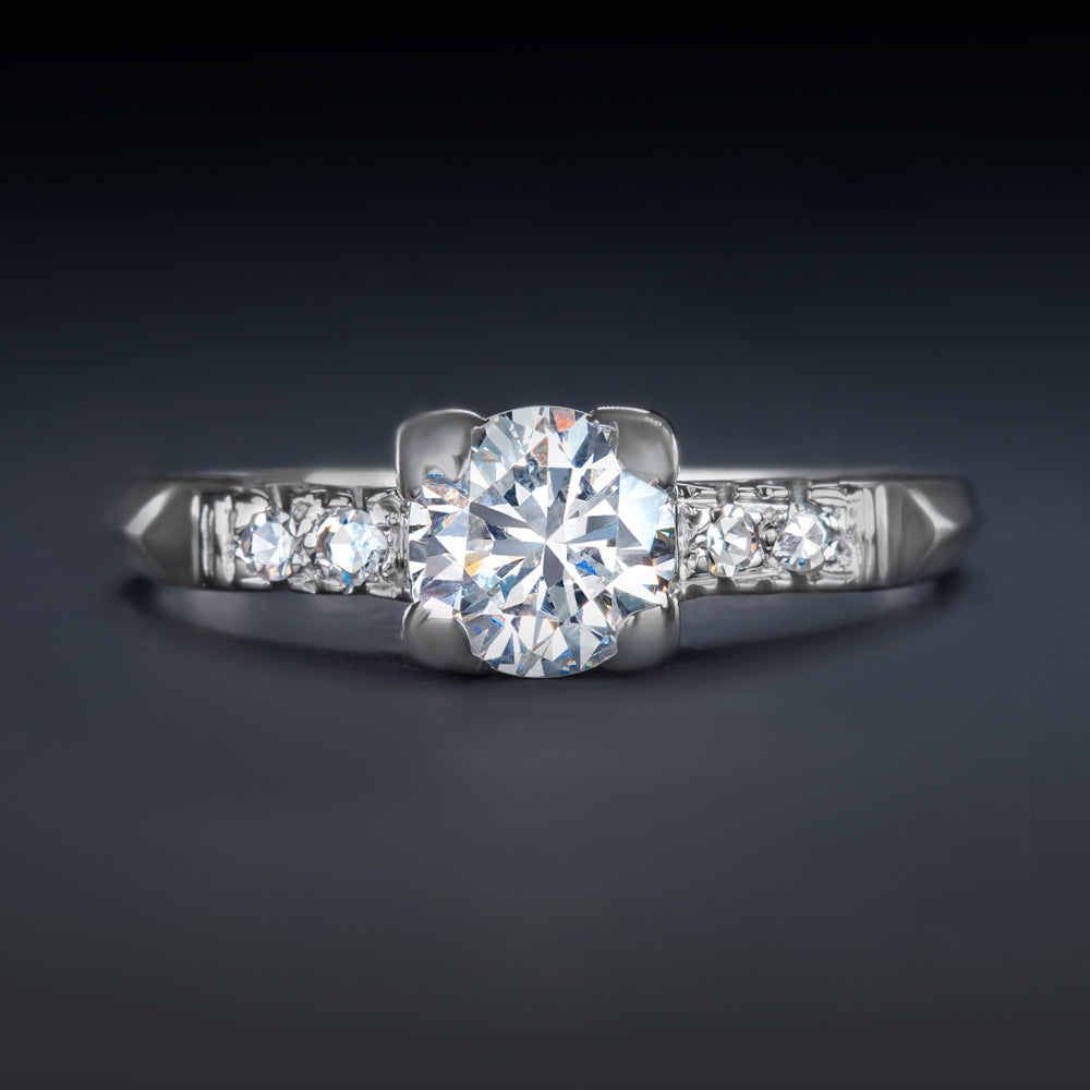 VINTAGE 0.85ct F SI2 DIAMOND ENGAGEMENT RING PLATINUM ROUND CUT CLASSIC ESTATE