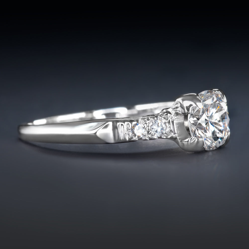 VINTAGE 0.85ct F SI2 DIAMOND ENGAGEMENT RING PLATINUM ROUND CUT CLASSIC ESTATE