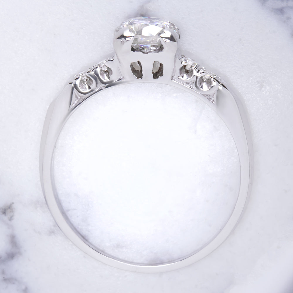 VINTAGE 0.85ct F SI2 DIAMOND ENGAGEMENT RING PLATINUM ROUND CUT CLASSIC ESTATE