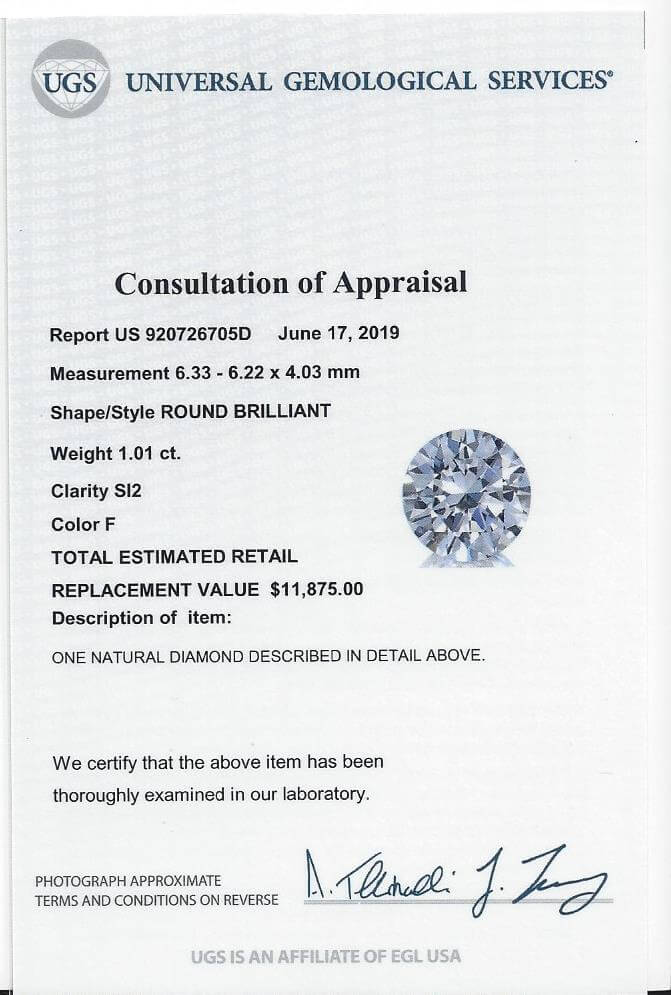 1ct CERTIFIED VERY GOOD CUT F SI2 DIAMOND CLEAN ROUND HEARTS AND ARROWS 1 CARAT