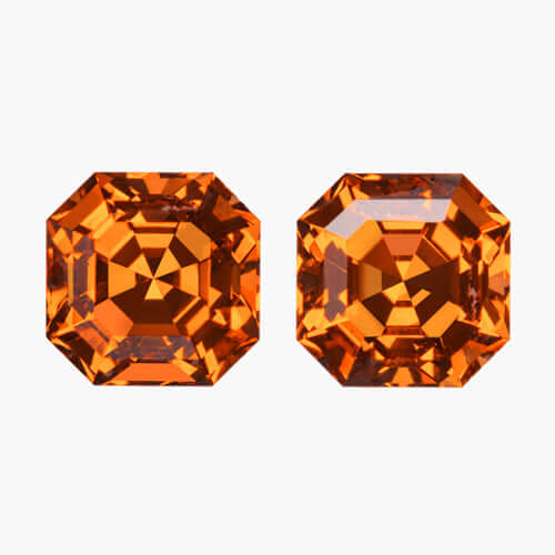 2.12ct VIVID ORANGE NATURAL MANDARIN GARNET PAIR STUD EARRINGS ASSCHER CUT 2ct