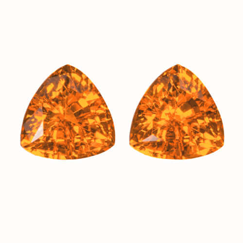 2.66ct NATURAL MANDARIN GARNET PAIR ORANGE STUD EARRINGS TRILLION CUT TRIANGLE