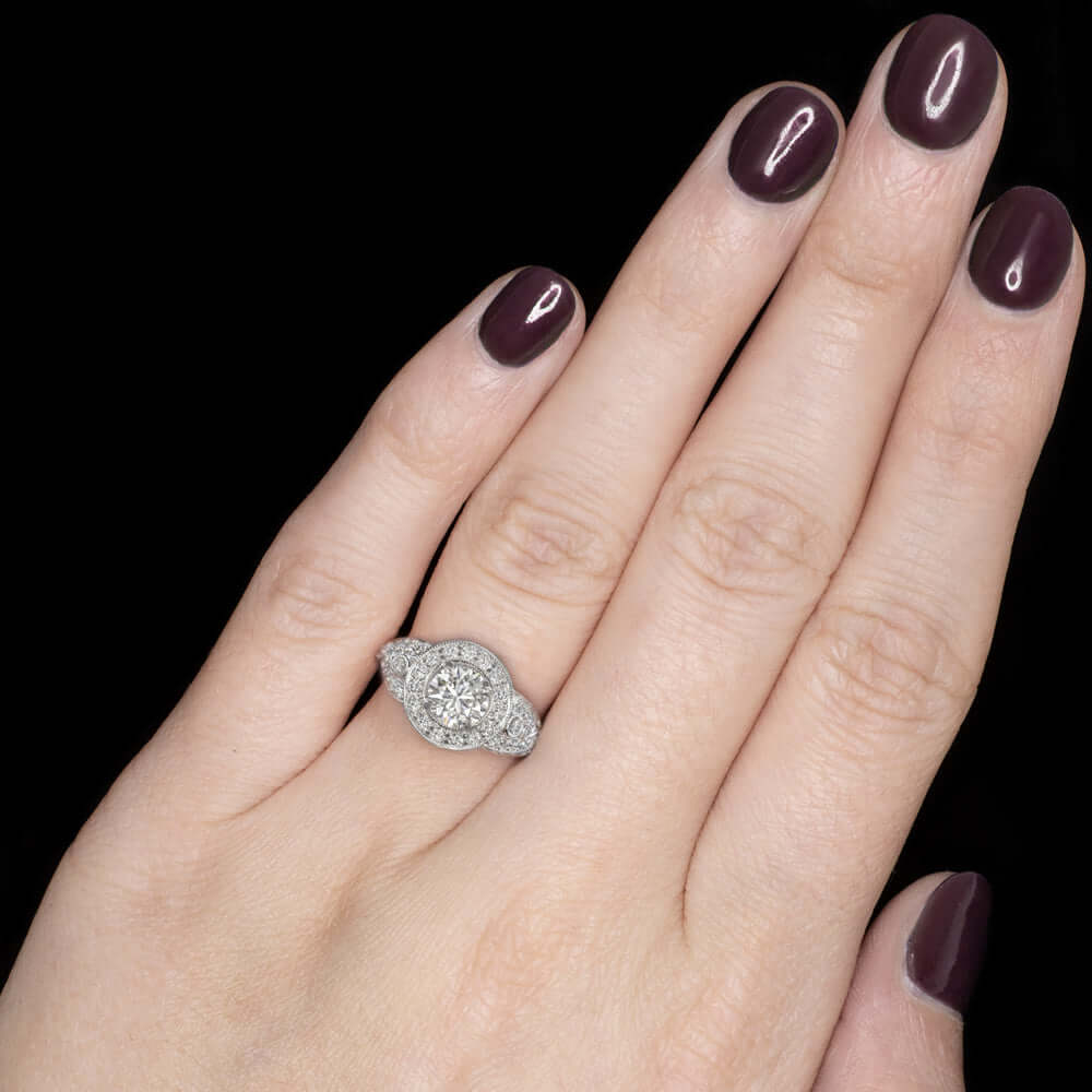 1.64c NATURAL DIAMOND ENGAGEMENT RING VG CUT 18K WHITE GOLD 8GM ROUND HALO 1.5CT