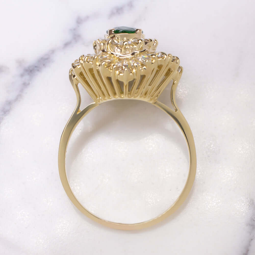 2.85ct DIAMOND TSAVORITE VINTAGE BALLERINA RING YELLOW GOLD STATEMENT COCKTAIL