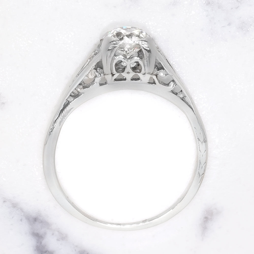 OLD EUROPEAN CUT G SI1 DIAMOND 18K ENGAGEMENT RING VINTAGE SOLITAIRE CLASSIC