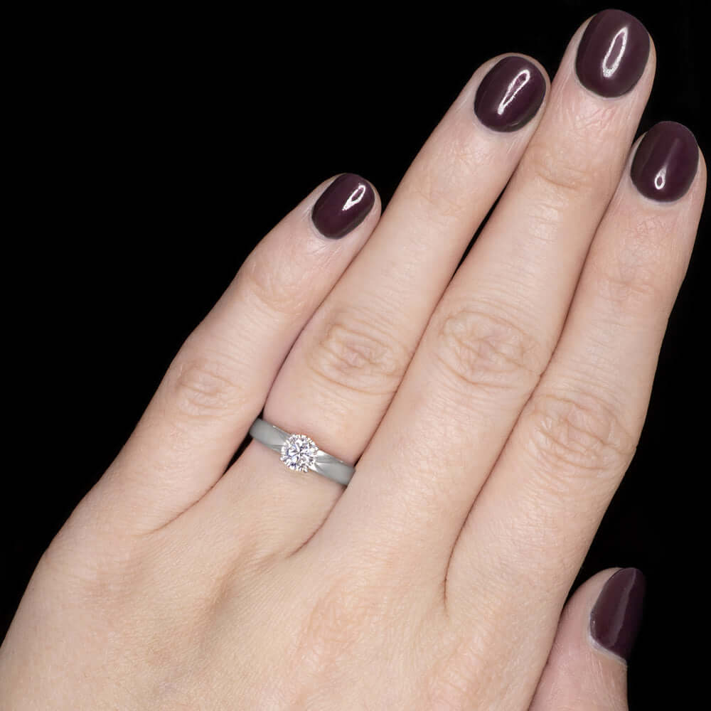 EX CUT 0.57ct DIAMOND ENGAGEMENT RING SATIN FINISH WHITE GOLD SOLITAIRE ROUND