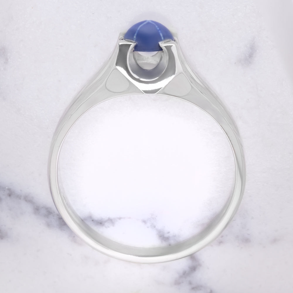 STAR SAPPHIRE 7.6G 18K WHITE GOLD RING MID CENTURY VINTAGE ENGRAVED MENS LADIES