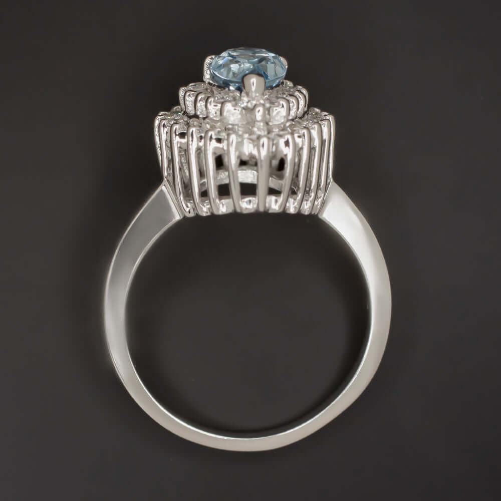 BLUE TOPAZ F-G VS DIAMOND VINTAGE COCKTAIL RING PEAR SHAPE TEARDROP DOUBLE HALO