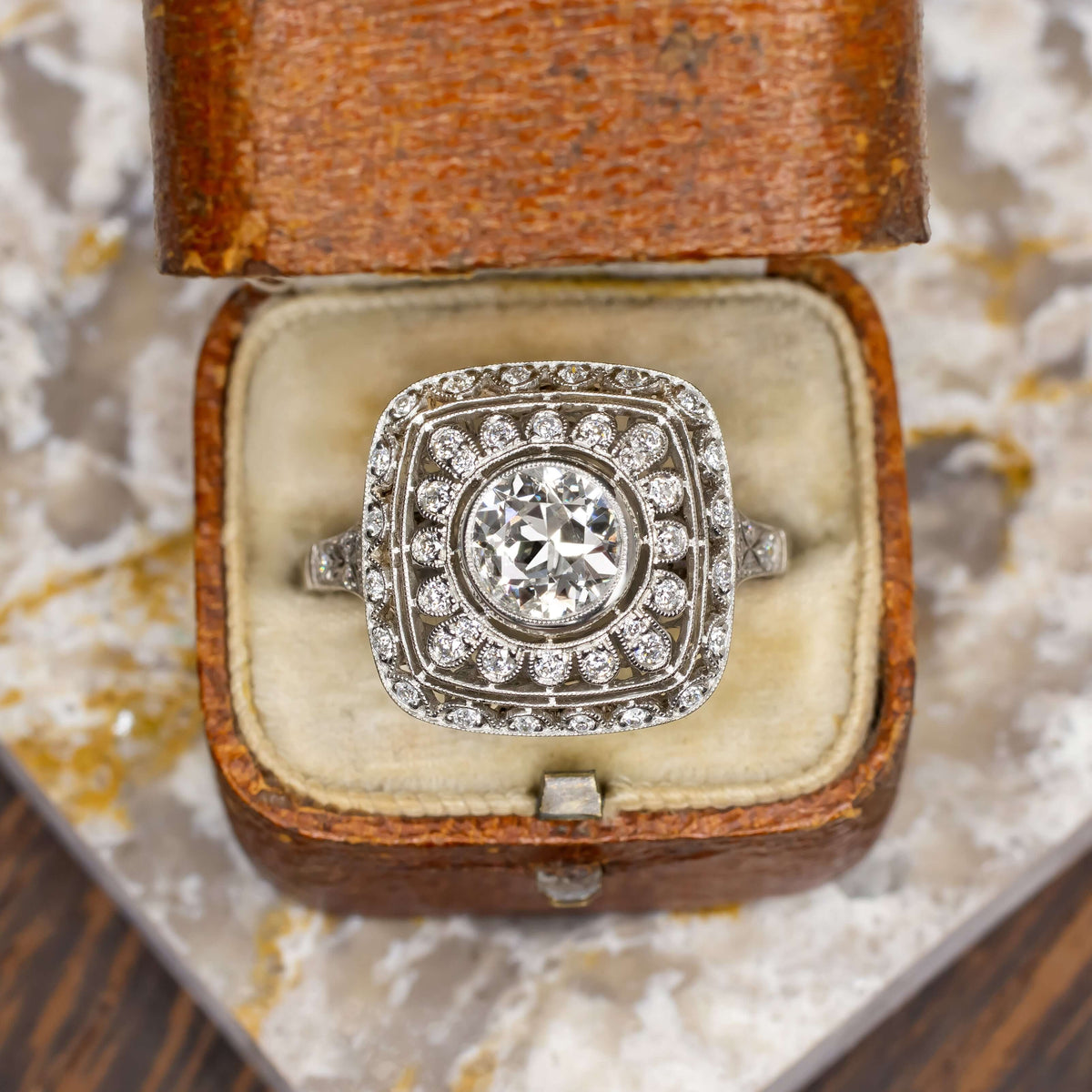 1.4c OLD EUROPEAN CUT DIAMOND RING PLATINUM ART DECO VINTAGE COCKTAIL ENGAGEMENT Ivy & Rose