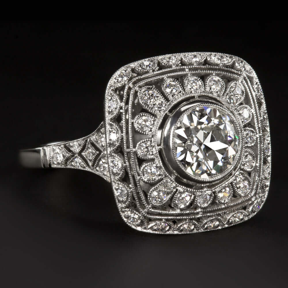 1.4c OLD EUROPEAN CUT DIAMOND RING PLATINUM ART DECO VINTAGE COCKTAIL ENGAGEMENT Ivy & Rose