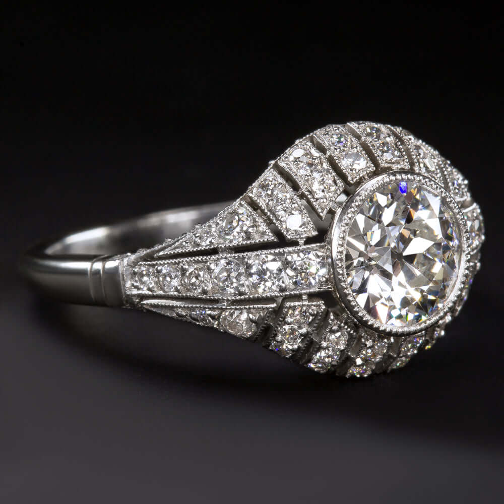 1.65ct CERT G VS DIAMOND ENGAGEMENT RING OLD EURO CUT PLATINUM VINTAGE STYLE