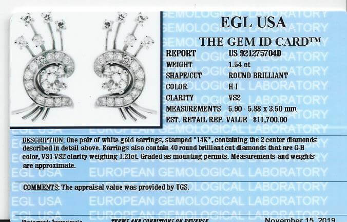 2.75ct CERTIFIED H VS DIAMOND COCKTAIL EARRINGS VINTAGE ESTATE FLORAL WHITE GOLD