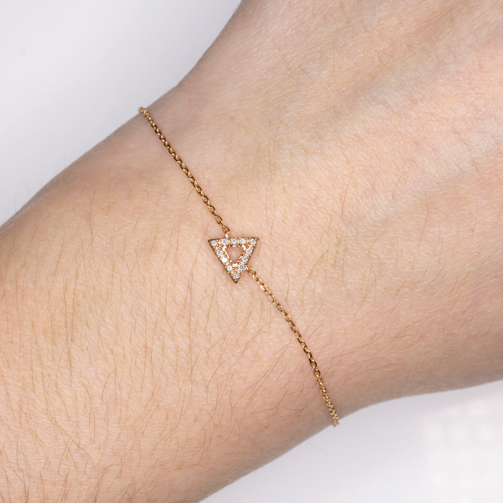 NATURAL DIAMOND TRIANGLE BRACELET ROSE GOLD MINIMALIST CHAIN PAVE GEOMETRIC GIFT