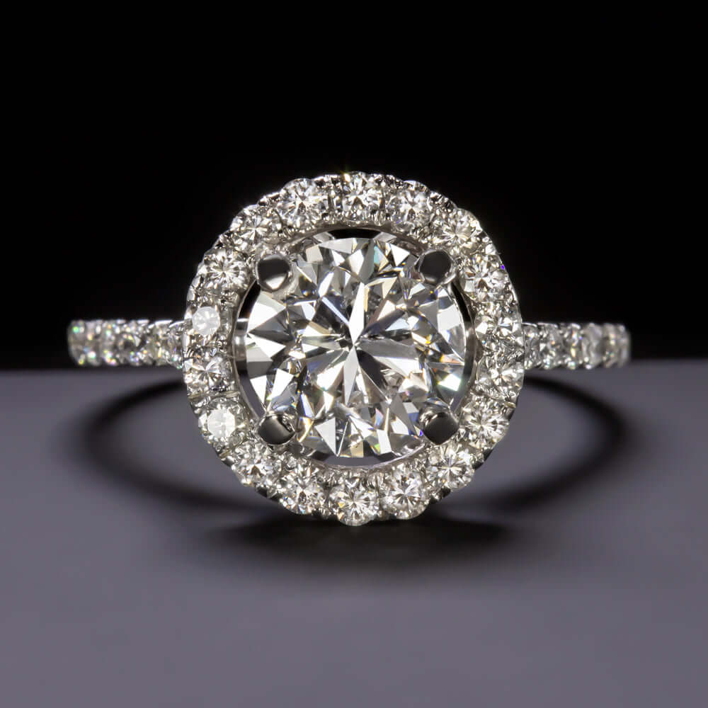 2.80ct F-G EX CUT NATURAL DIAMOND ENGAGEMENT RING 18K WHITE GOLD HALO ROUND 2ct