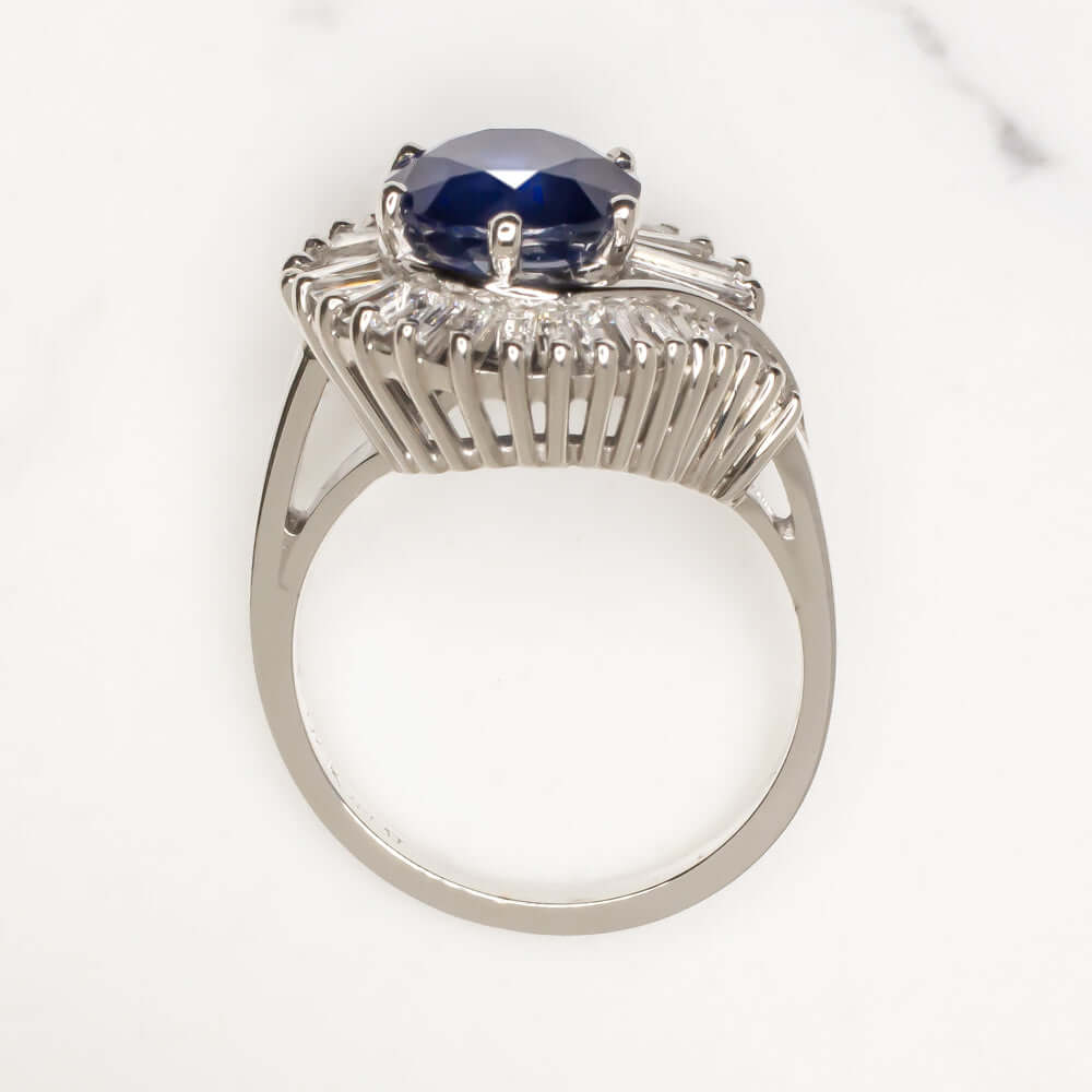 3.65c ROYAL BLUE SAPPHIRE G-H VS DIAMOND COCKTAIL RING PLATINUM ROUND CUT ESTATE