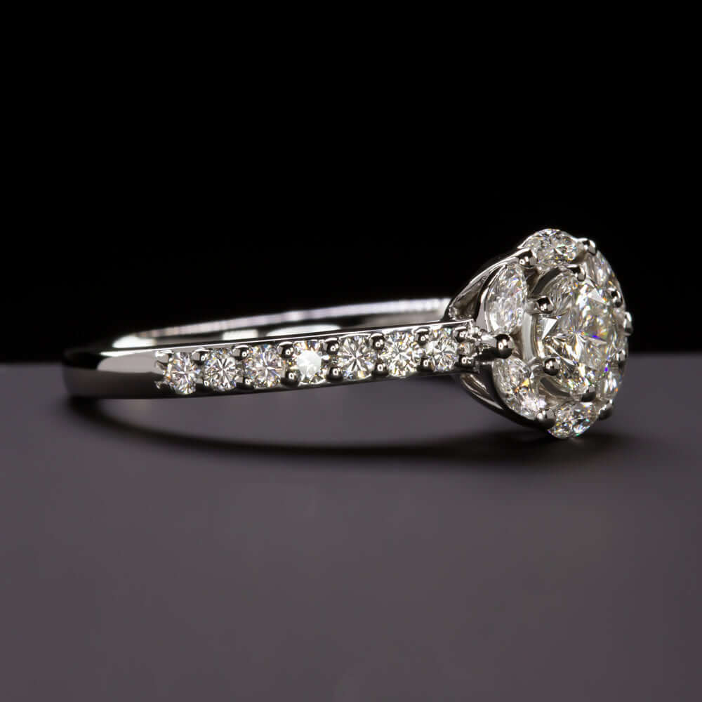 1.12ctw CELEBRITY CUT DIAMOND ENGAGEMENT RING MARQUISE HALO RADIANT STAR ROUND