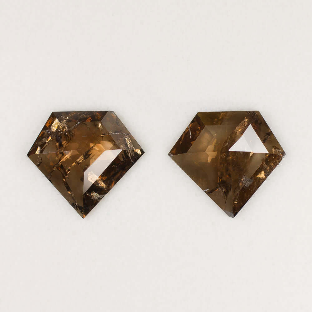 1ct NATURAL ROSE CUT DIAMOND PAIR RUSTIC STUD EARRINGS SHIELD BROWN DANGLE STEP