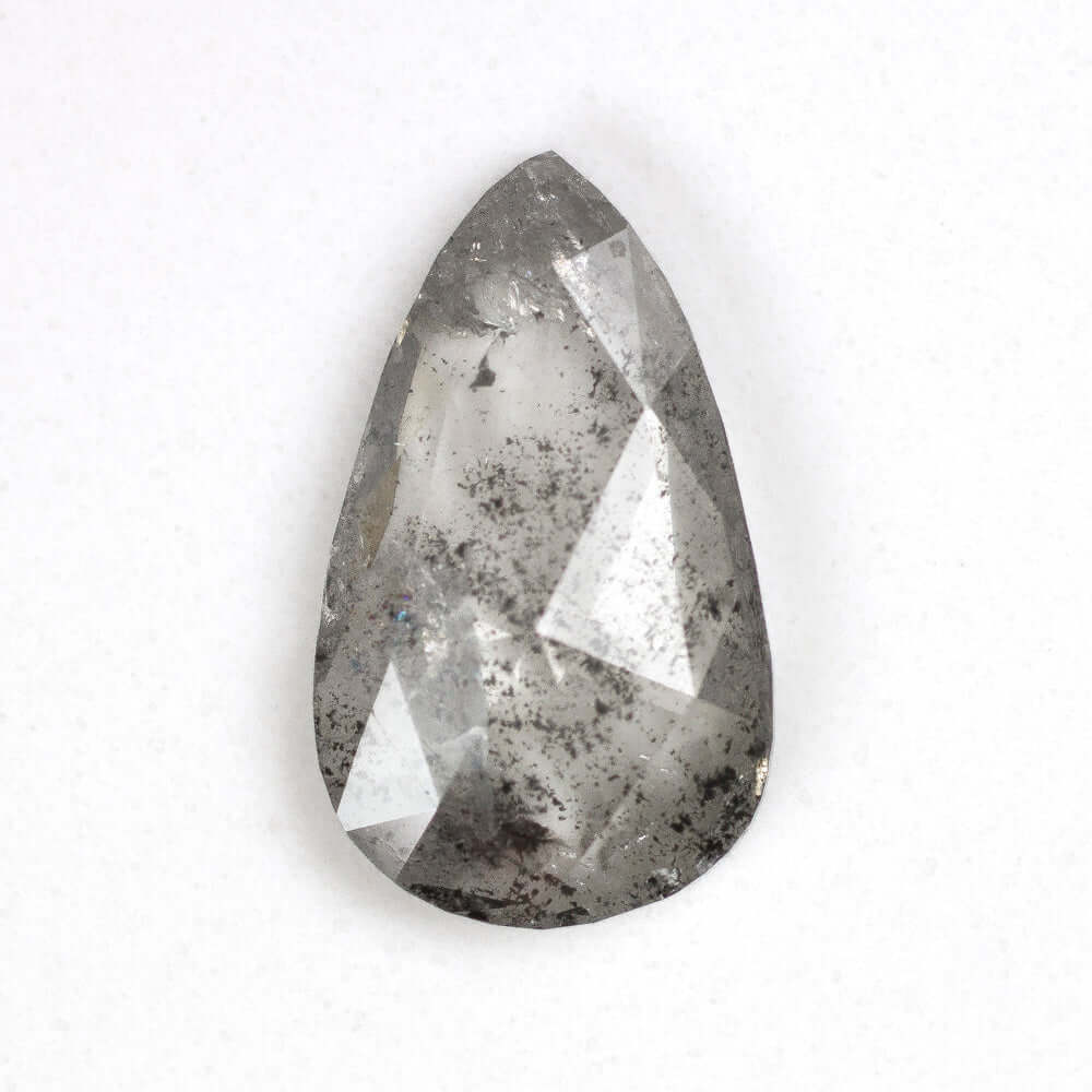 3.13ct ROSE CUT DIAMOND 13.6mm PEAR SHAPE NATURAL SALT AND PEPPER LOOSE 3 CARAT Ivy & Rose