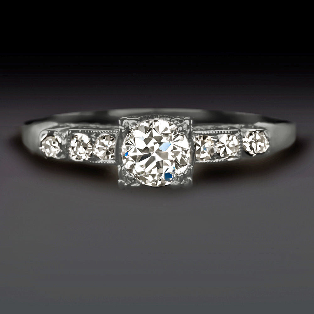 VINTAGE F SI1 DIAMOND ENGAGEMENT RING OLD CUT WHITE GOLD ESTATE CLASSIC NATURAL