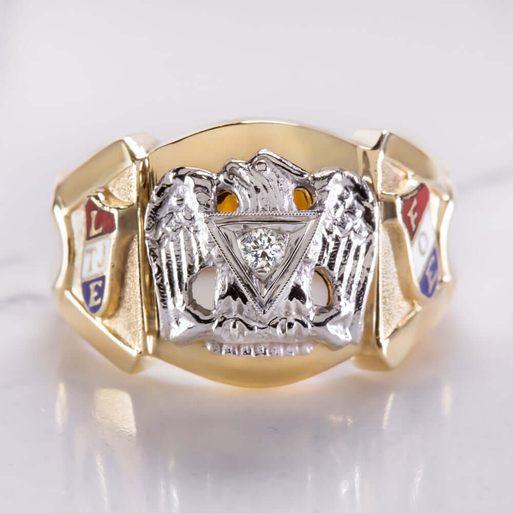 F VS DIAMOND FRATERNAL ORDER OF EAGLES RING CREST YELLOW WHITE GOLD MENS SIGNET