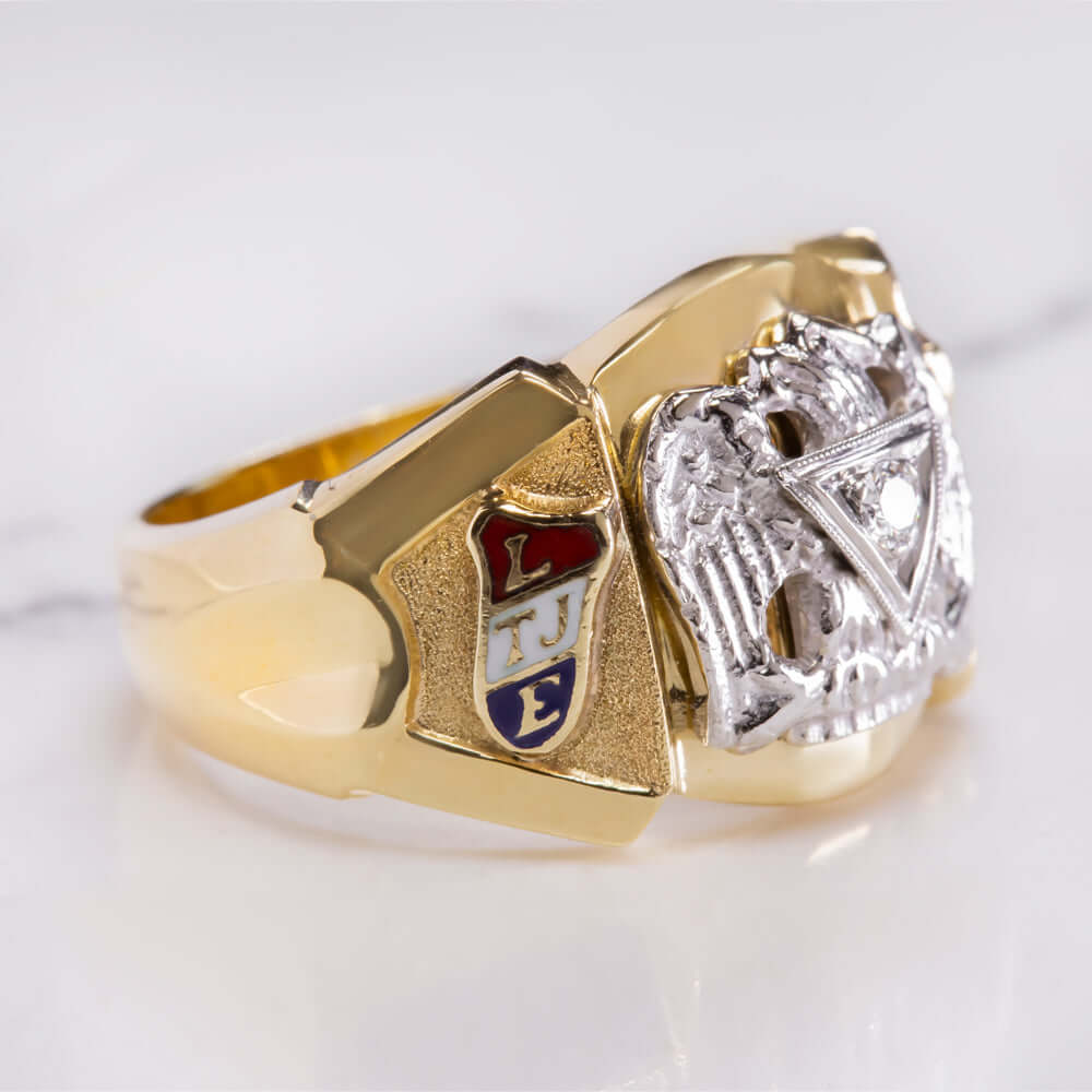 F VS DIAMOND FRATERNAL ORDER OF EAGLES RING CREST YELLOW WHITE GOLD MENS SIGNET