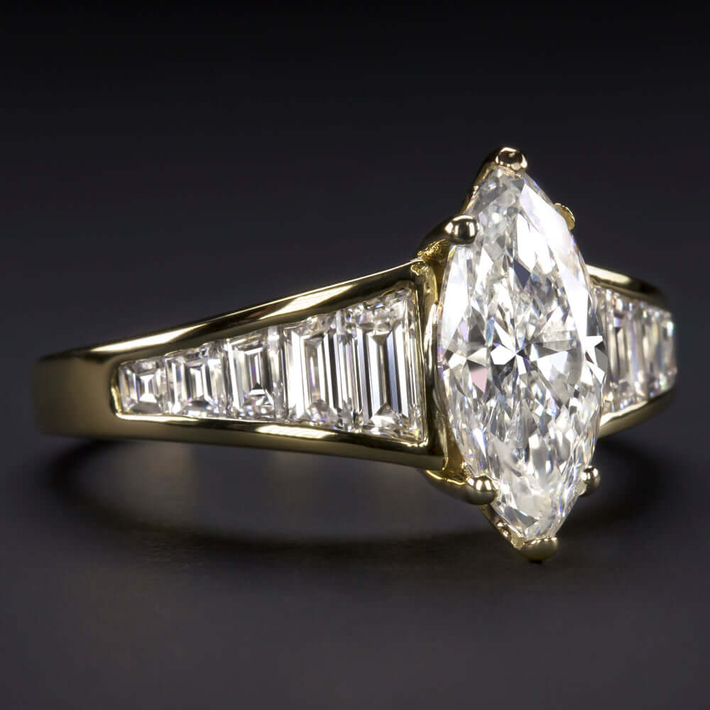 2.70ct CERTIFIED G SI2 MARQUISE CUT DIAMOND ENGAGEMENT RING 18k YELLOW GOLD 1.75