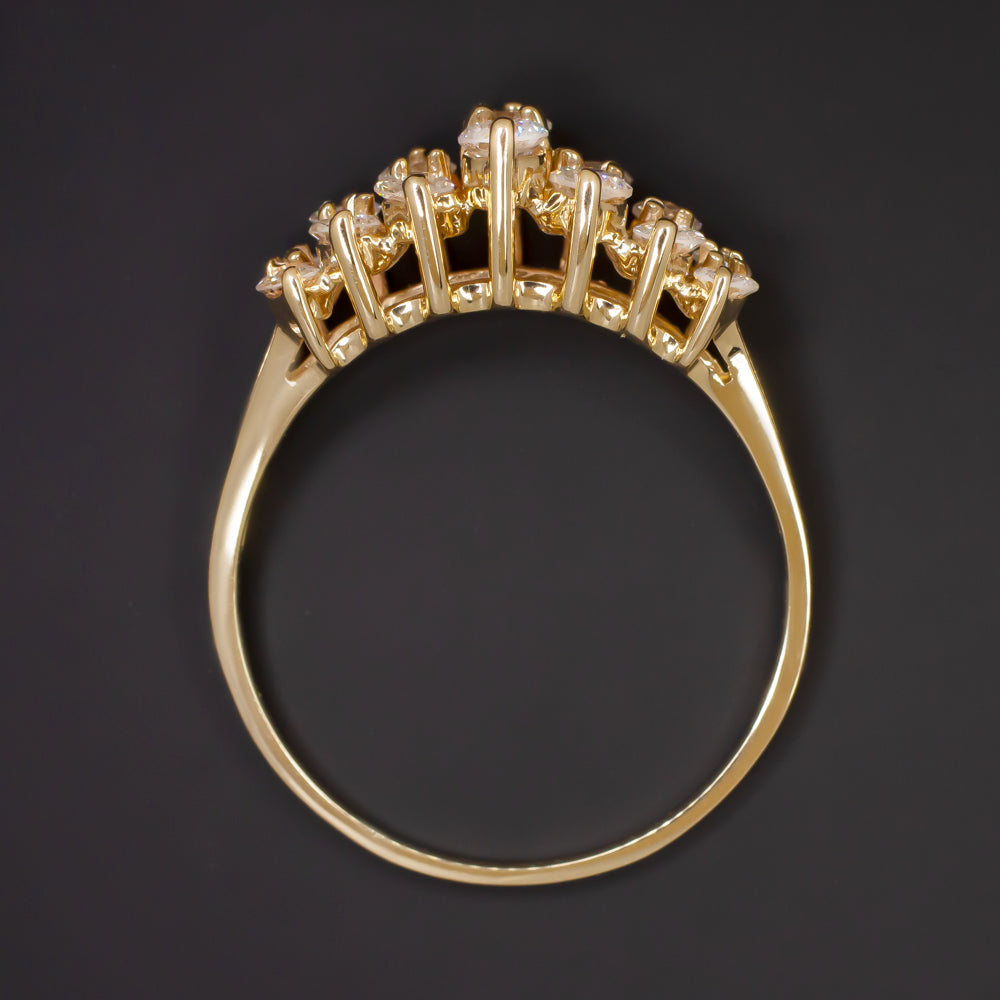 NATURAL 0.90ct DIAMOND COCKTAIL BAND 2 ROW RING ROUND CUT STACKING YELLOW GOLD