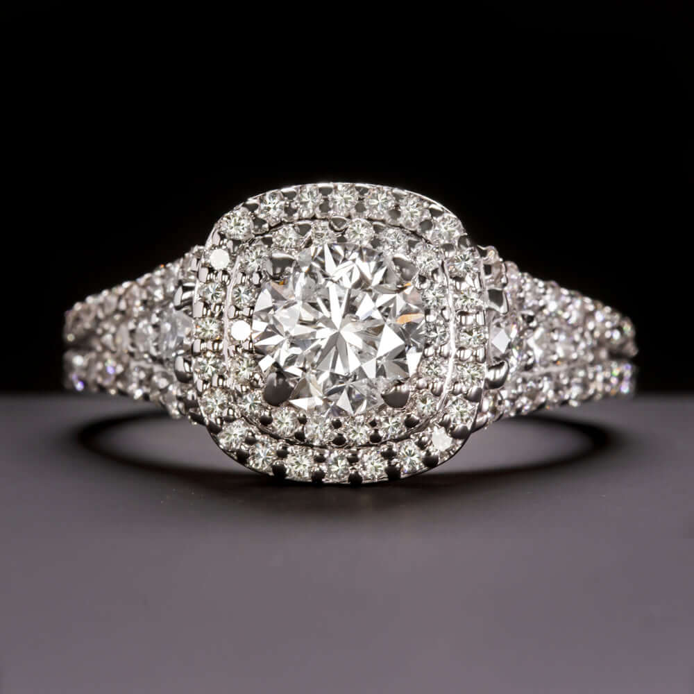 2.25ctw NATURAL DIAMOND ENGAGEMENT RING DOUBLE HALO ROUND CUT WHITE GOLD 1 CARAT Ivy & Rose