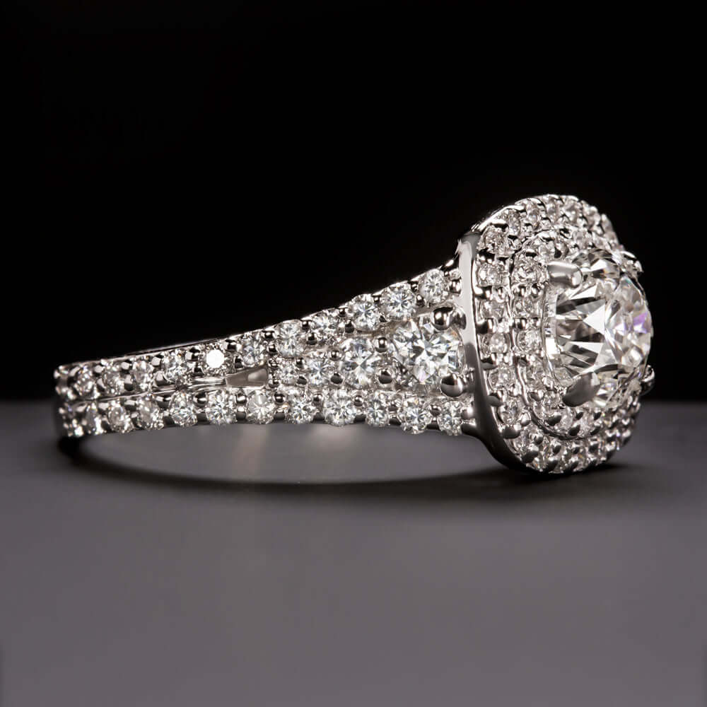 2.25ctw NATURAL DIAMOND ENGAGEMENT RING DOUBLE HALO ROUND CUT WHITE GOLD 1 CARAT Ivy & Rose