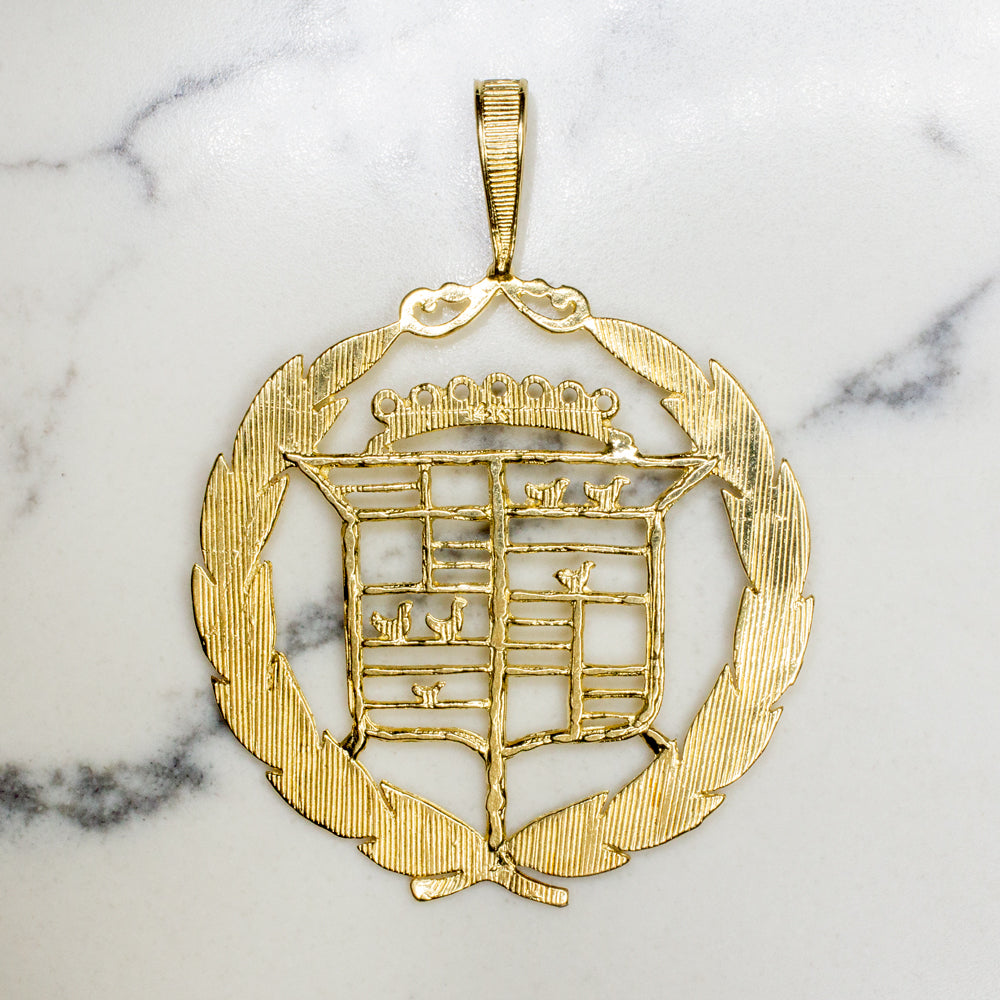 SOLID 5.8 gram 14K YELLOW GOLD CADILLAC WREATH PENDANT HANDMADE NECKLACE VINTAGE Ivy & Rose