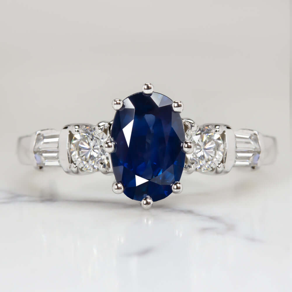 CERTIFIED ROYAL BLUE SAPPHIRE F-G VS DIAMOND RING CUSHION ENGAGEMENT WHITE GOLD