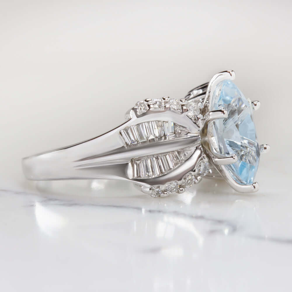 2ct BLUE TOPAZ DIAMOND RING 7 GRAM 18K WHITE GOLD COCKTAIL MARQUISE CUT NATURAL