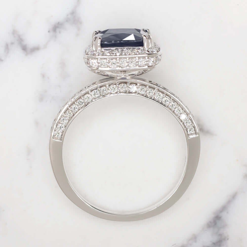 2.95ctw SAPPHIRE DIAMOND COCKTAIL RING HALO CUSHION CUT WHITE GOLD ENGAGEMENT