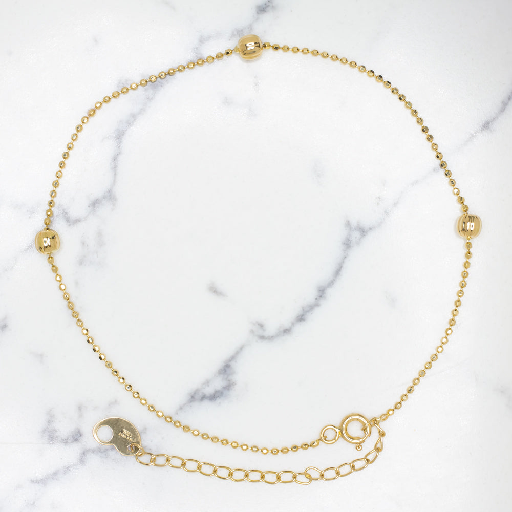 SOLID 18K YELLOW GOLD BRACELET BALL CHAIN STATION BEAD ANKLET DAINTY MINIMALIST