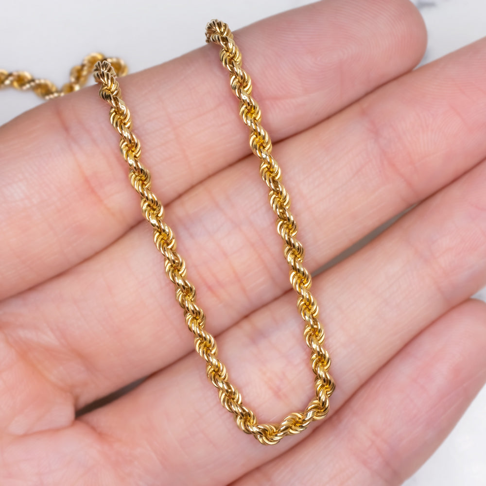 SOLID 14K YELLOW GOLD TWISTED ROPE CHAIN 3mm 20in 15 GRAM MENS LADIES NECKLACE Ivy & Rose