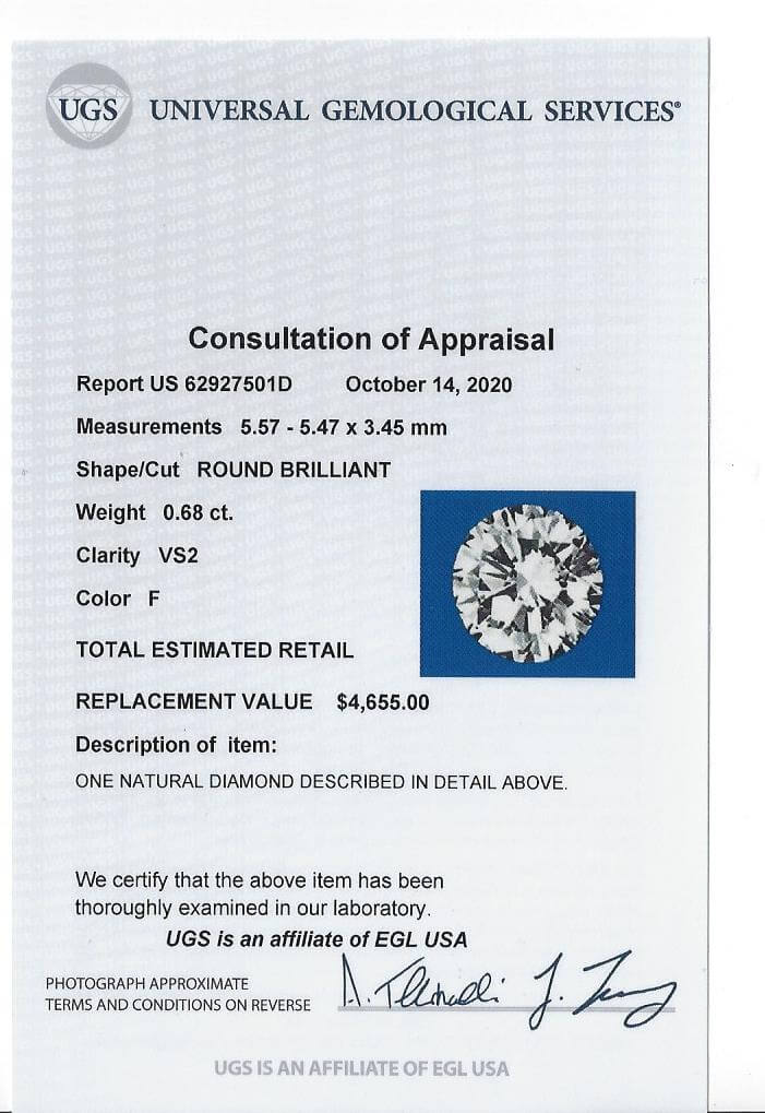 CERTIFIED F VS2 DIAMOND 0.68ct VERY GOOD CUT ROUND BRILLIANT ENGAGEMENT LOOSE