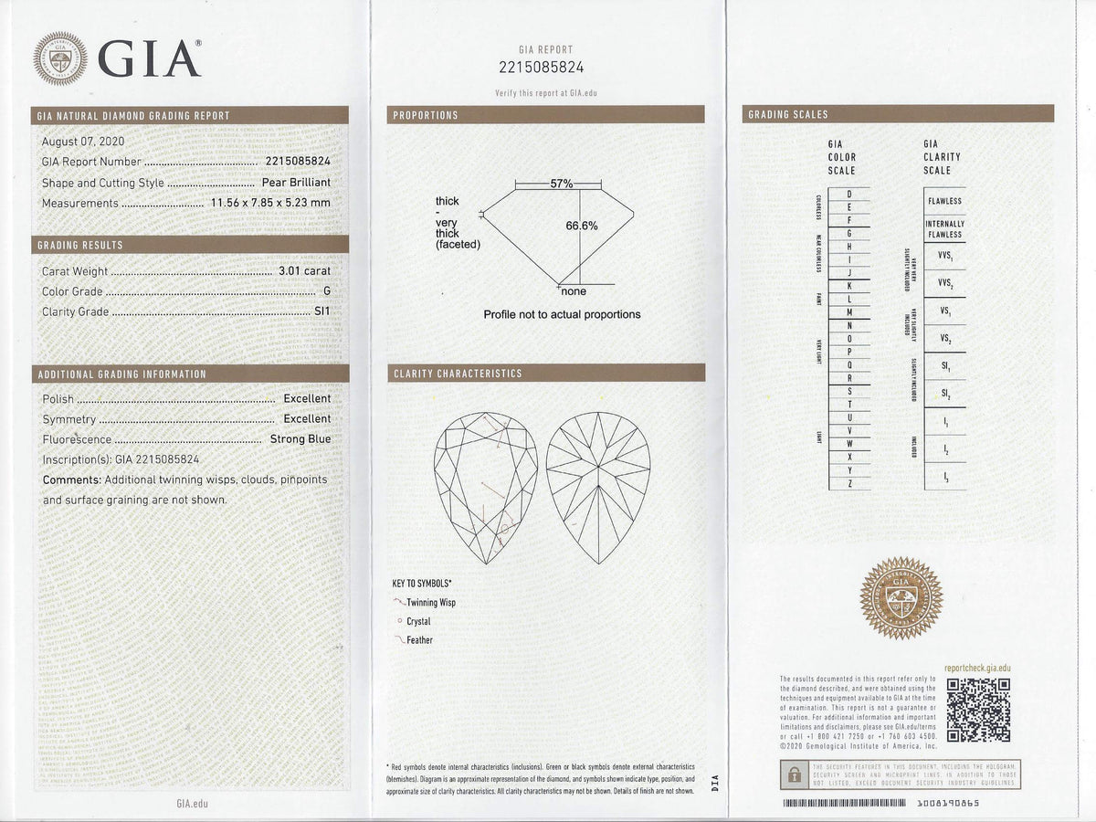 3 CARAT GIA CERTIFIED G SI1 IDEAL PEAR CUT DIAMOND TEARDROP SHAPE NATURAL LOOSE Ivy & Rose